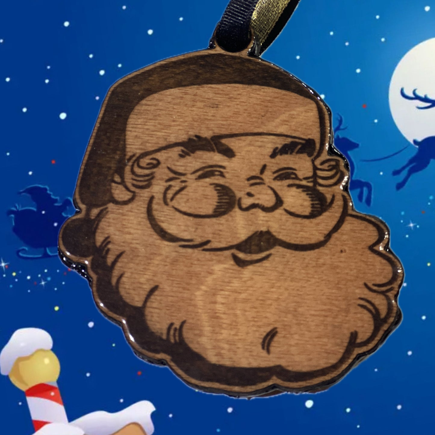 Wooden Santa Head Christmas Ornament