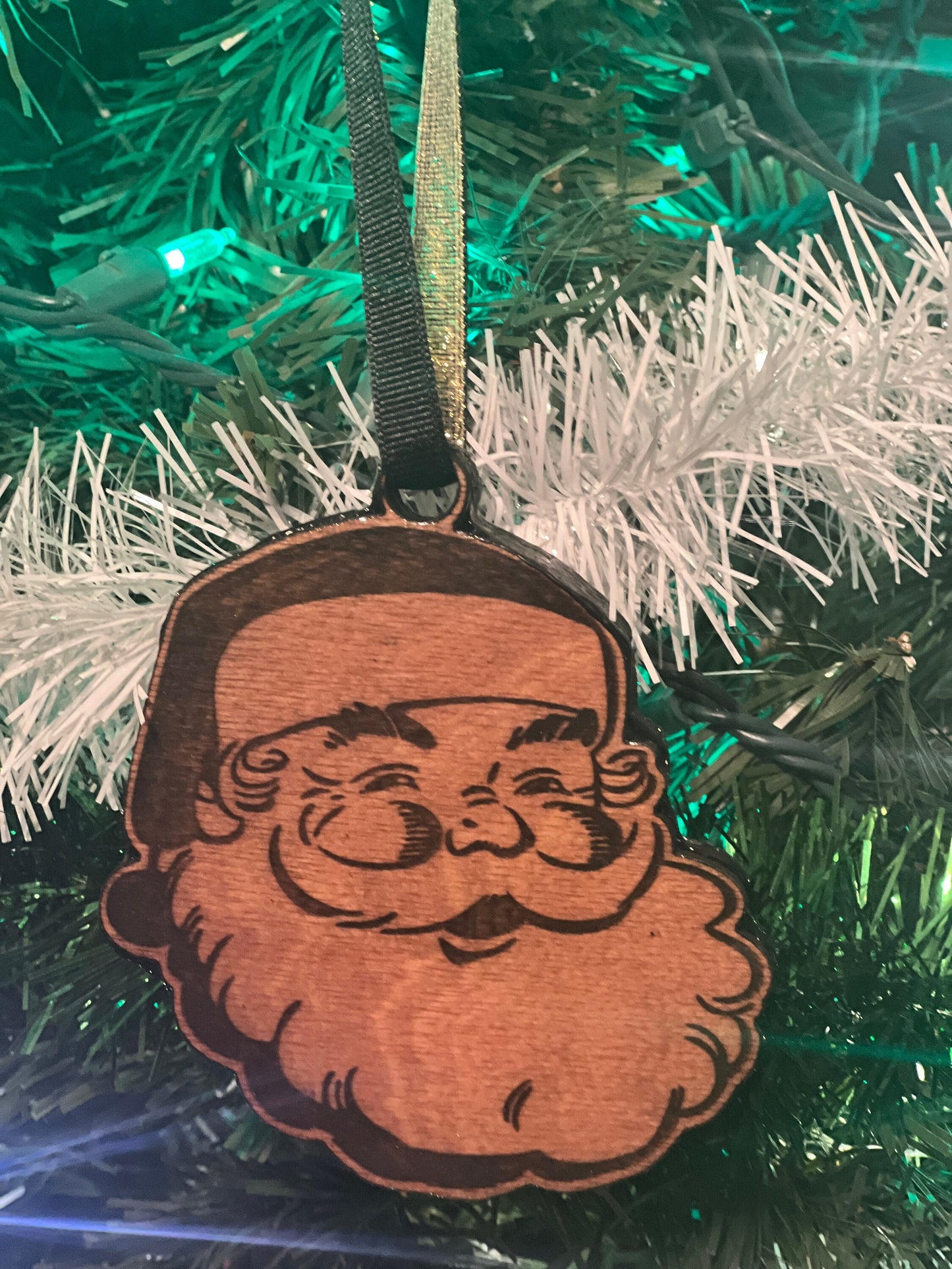 Wooden Santa Head Christmas Ornament